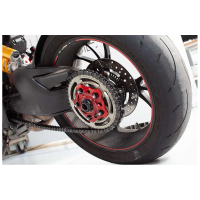 PORTE COURONNE ET ECROUS DUCATI ( 5 TROUS) - Couleur porte couronne : ROUGE, Couleur écrous couronne : TITANE, Couleur écrou porte couronne : ROUGE
