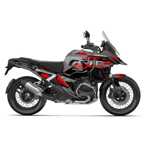 KIT DECO BMW 1300 GS ADVENTURE MODELE V3 GRIS ROUGE - Modèle : FULL, Finition : MAT, Type de flancs : TYPE B