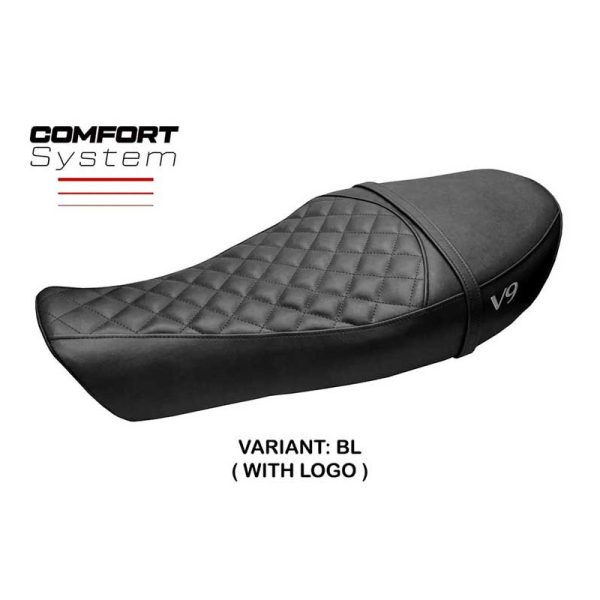 HOUSSE DE SELLE COMPATIBLE | MOTO GUZZI V9 ROAMER 2016-2024 | MOD AVERSA - Couleur : NOIR, Type : CONFORT, Logo : SANS LOGO